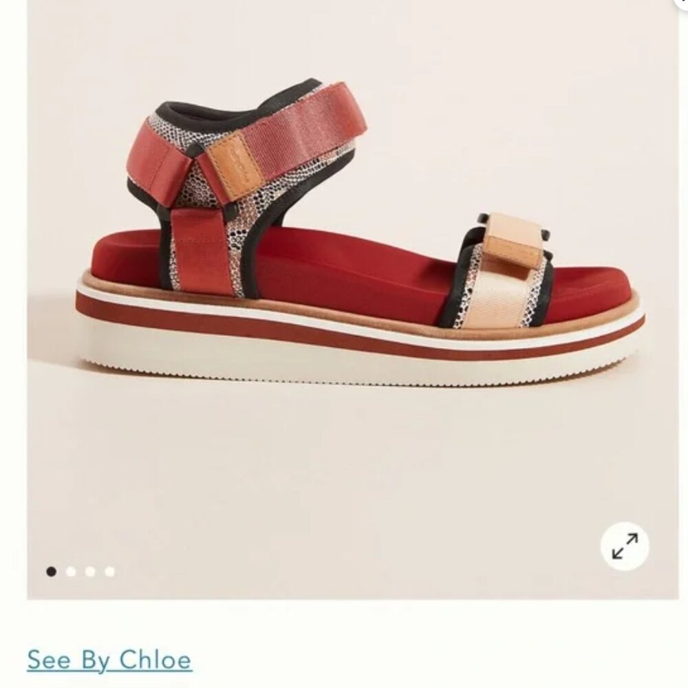 See By Chloe Red and Tan Sport Platform Sandals
